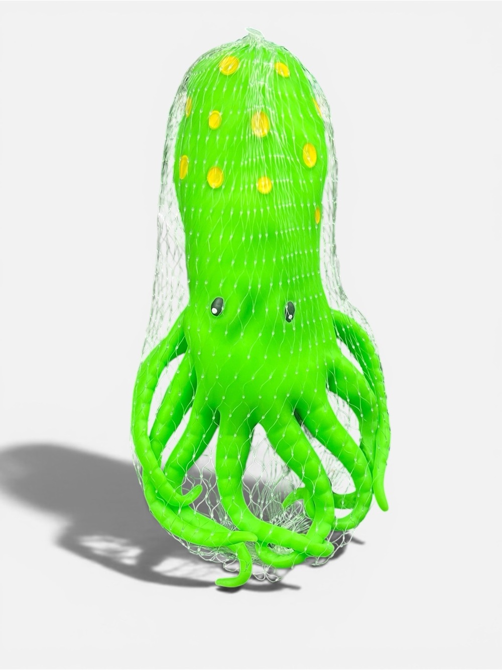 Bright Green Octopus Toy with Yellow Spots